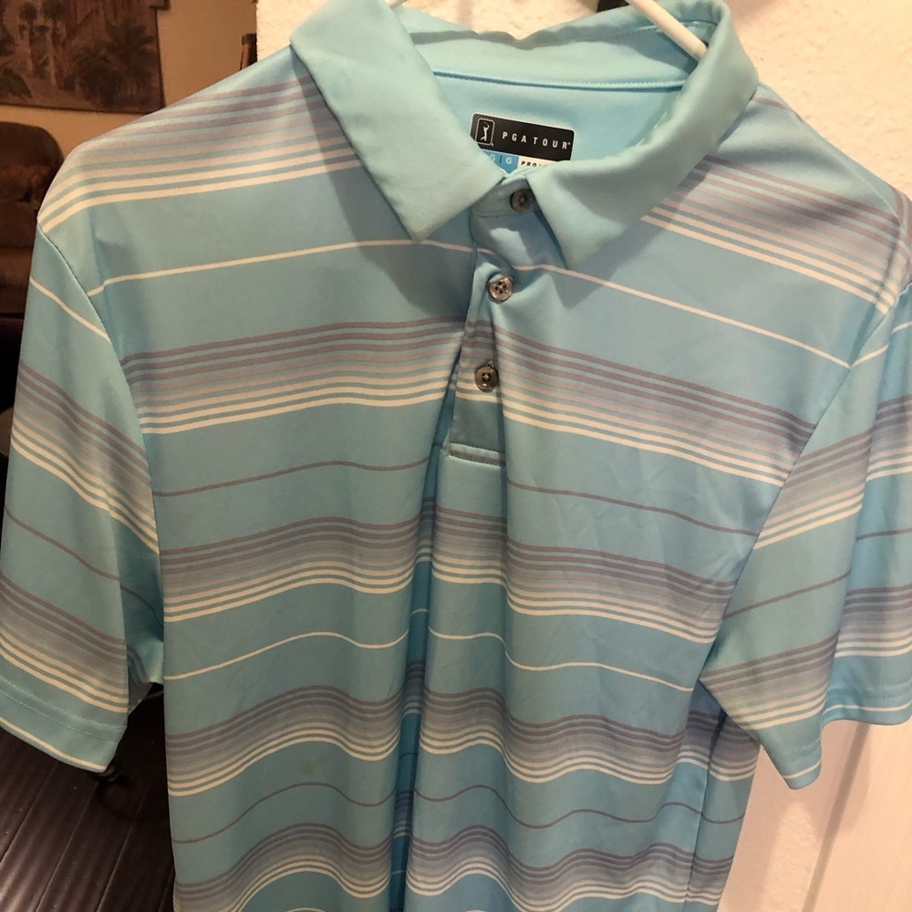 PGA Tour Pro Series Blue Striped Golf Shirt Men's Large